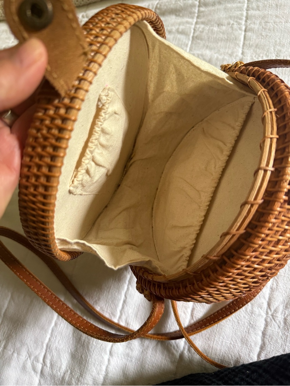 Woven Round Crossbody Bag in Tan - Picture 3 of 3